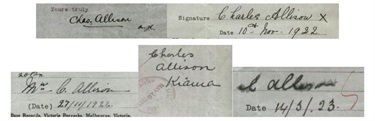 Various signatures of Charles Allison